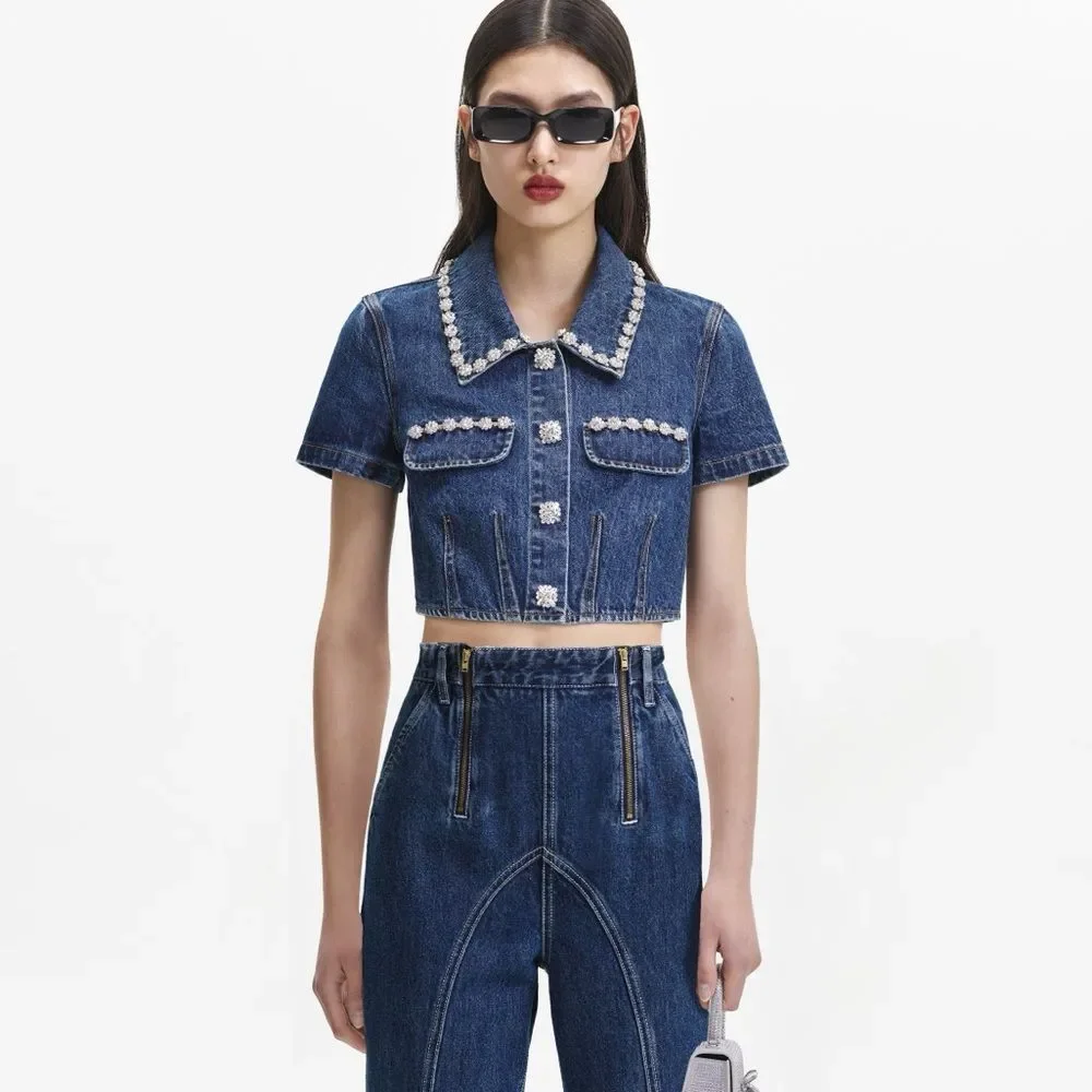 Self-Portrait Wide-Leg Stitched High-Rise Denim Jeans 26 - Picture 15 of 16